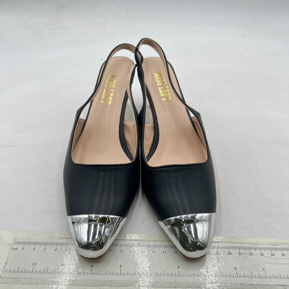 miss left Black Slingback Square Toe Metal Cap Mid Heels Slip On Pumps - Picture 3 of 8
